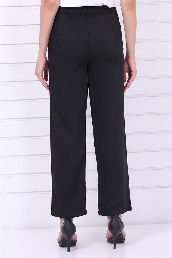 Black Solid Straight Parallel Pants with YKK Zipper