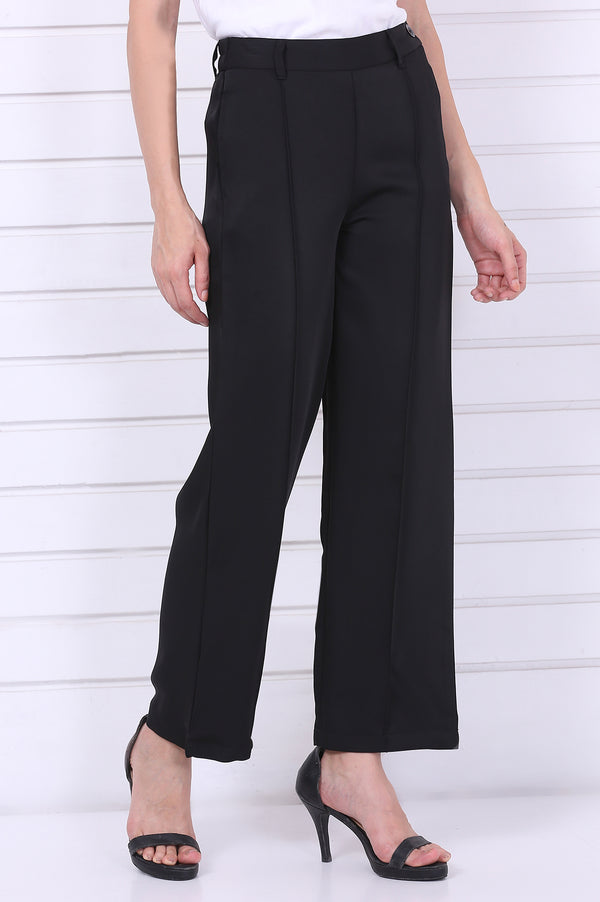 Black Solid Straight Parallel Pants with YKK Zipper