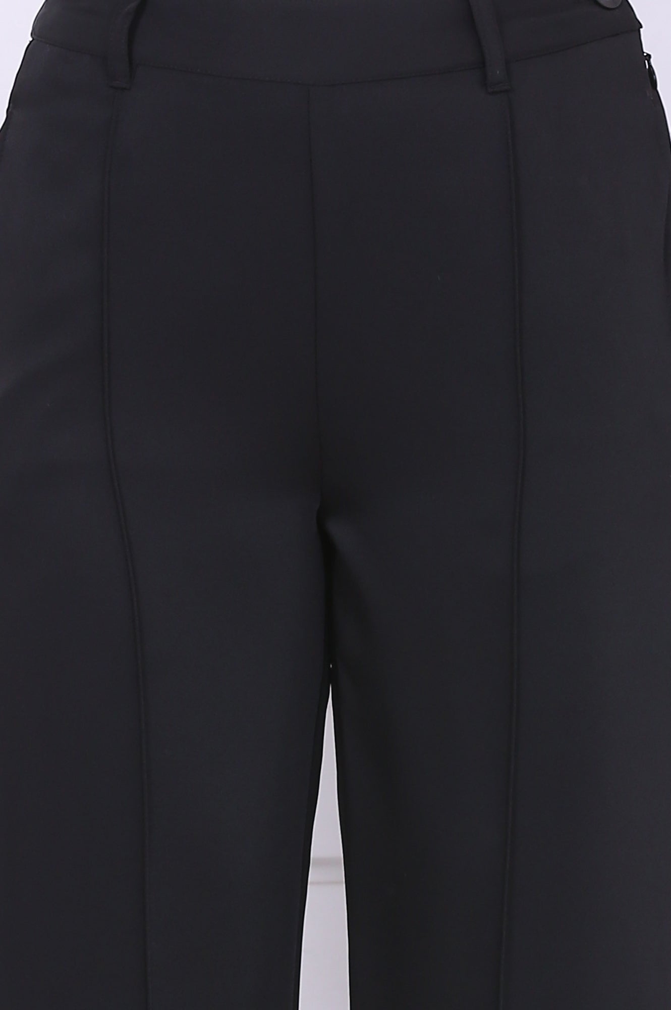 Black Solid Straight Parallel Pants with YKK Zipper