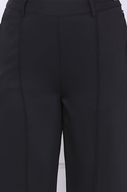 Black Solid Straight Parallel Pants with YKK Zipper