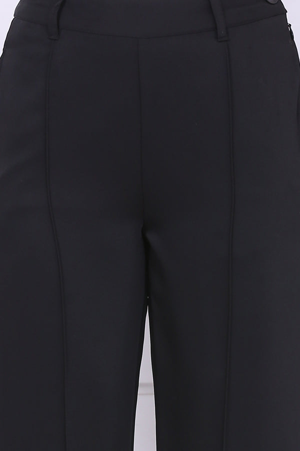 Black Solid Straight Parallel Pants with YKK Zipper