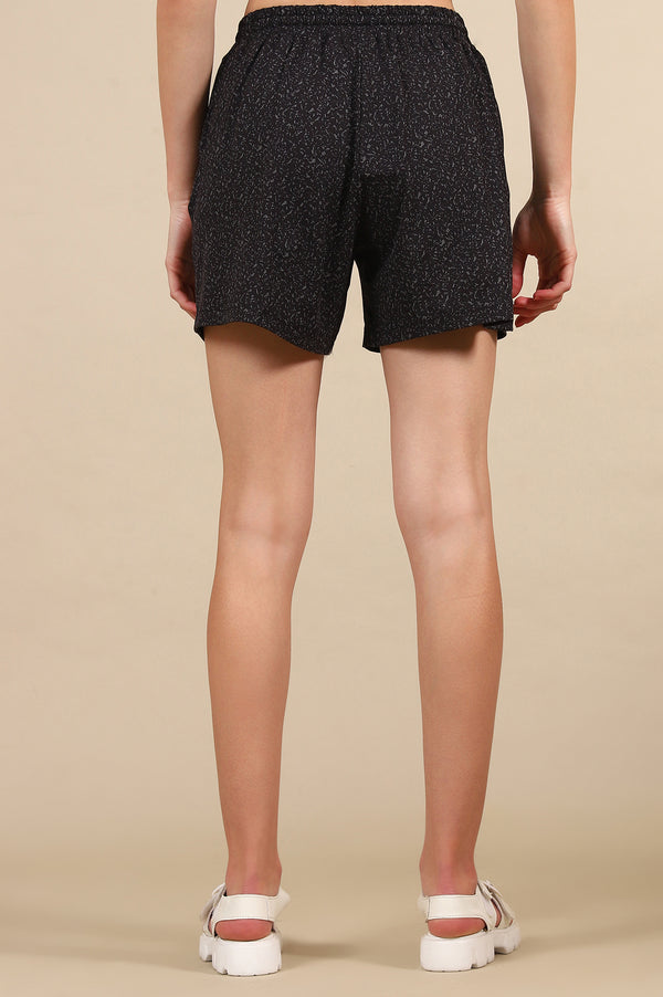 Black Abstract Printed Loose Fit Shorts With Drawstring