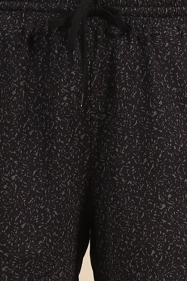 Black Abstract Printed Loose Fit Shorts With Drawstring