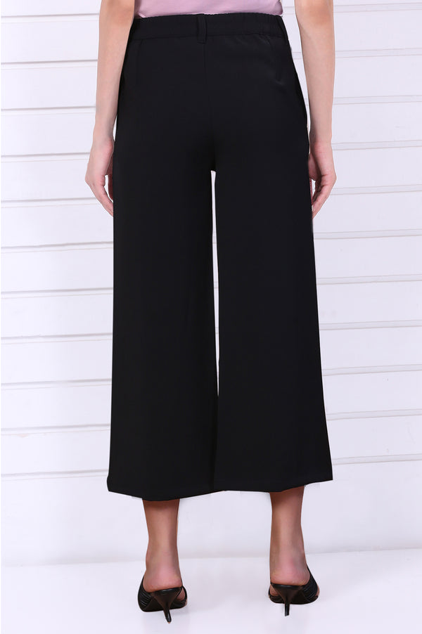 Black Solid Calf Length Culottes with YKK Zipper