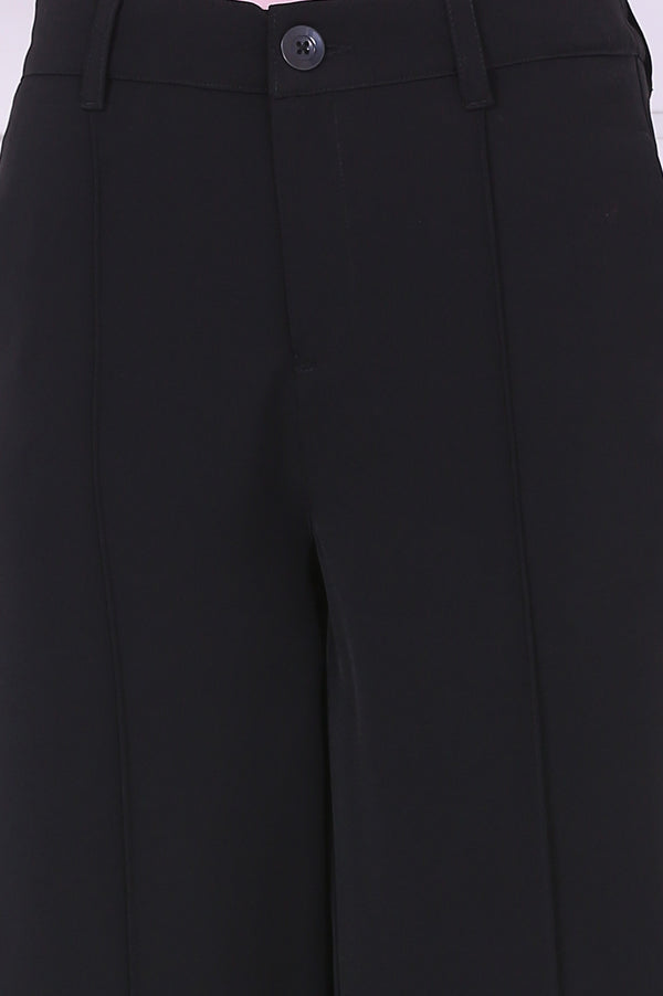 Black Solid Calf Length Culottes with YKK Zipper