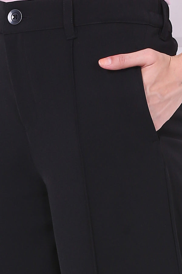 Black Solid Calf Length Culottes with YKK Zipper