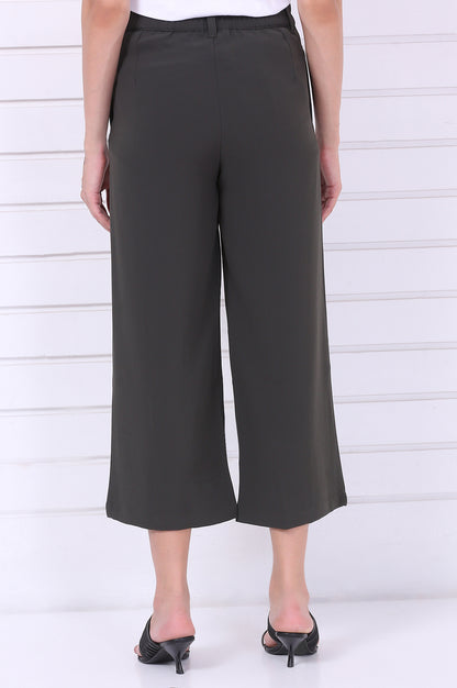 Green Solid Calf Length Culottes with YKK Zipper