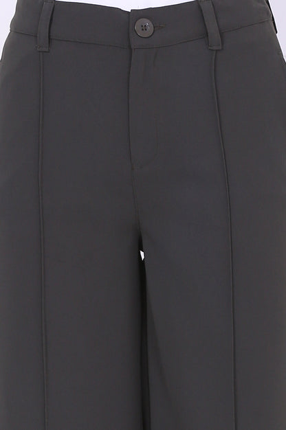 Green Solid Calf Length Culottes with YKK Zipper