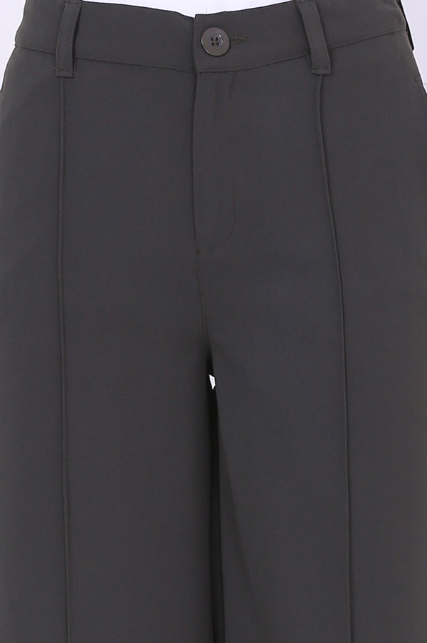 Green Solid Calf Length Culottes with YKK Zipper