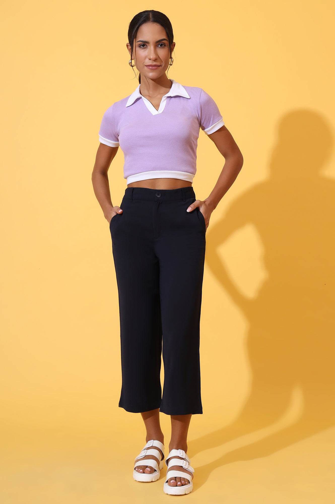 Navy Blue Solid Straight Western Culottes with YKK Zipper