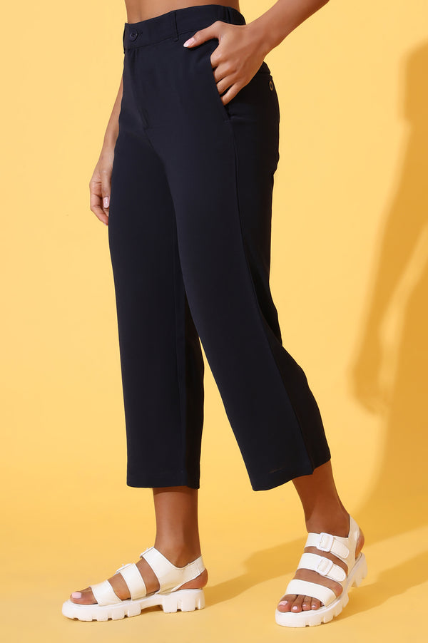 Navy Blue Solid Straight Western Culottes with YKK Zipper