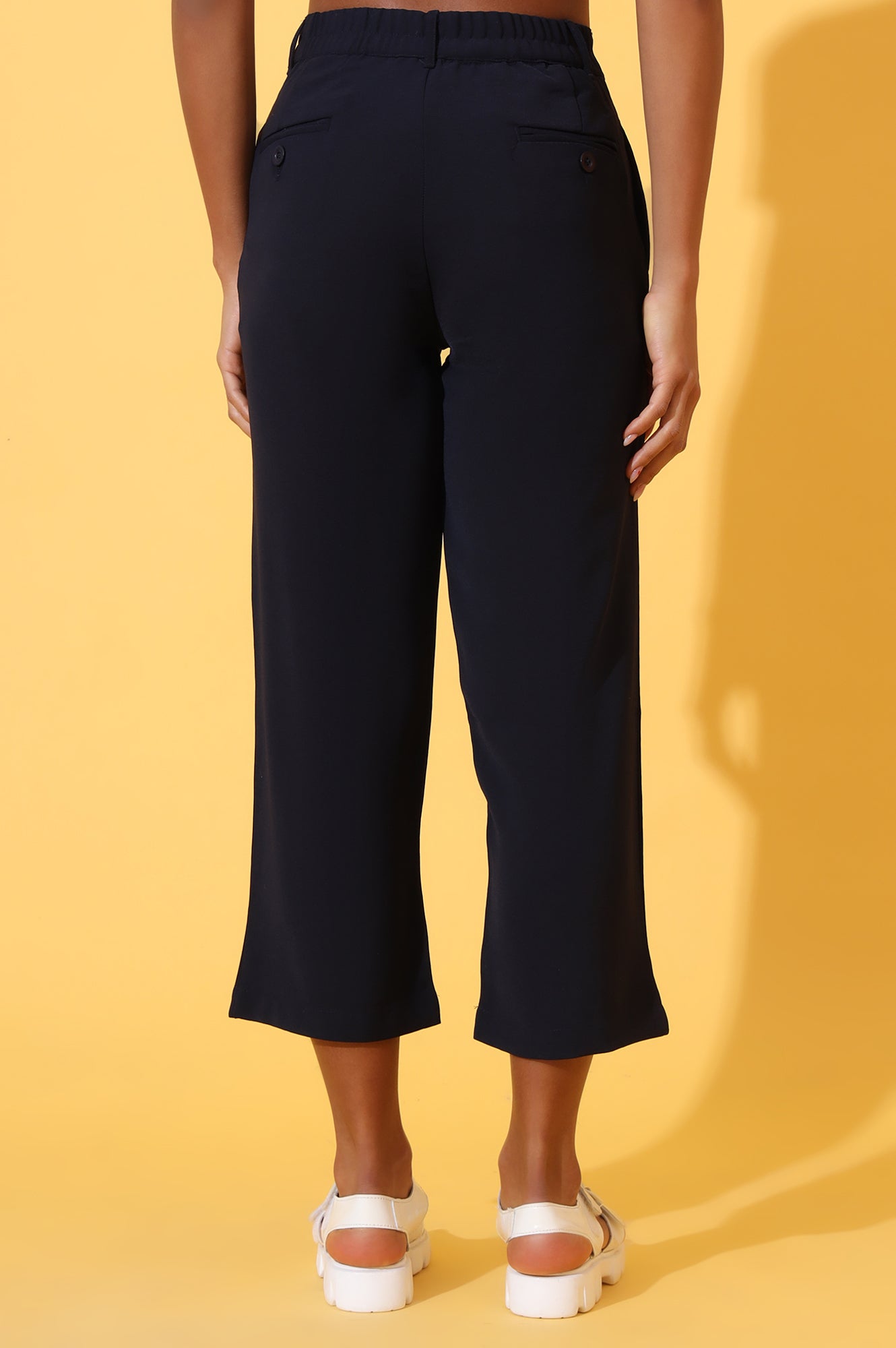 Navy Blue Solid Straight Western Culottes with YKK Zipper