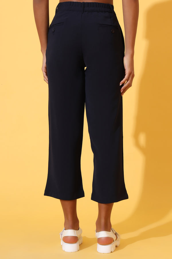 Navy Blue Solid Straight Western Culottes with YKK Zipper