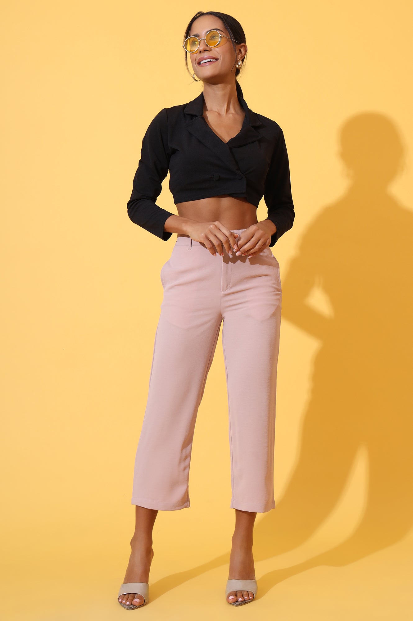 Peach Solid Straight Western Culottes with YKK Zipper