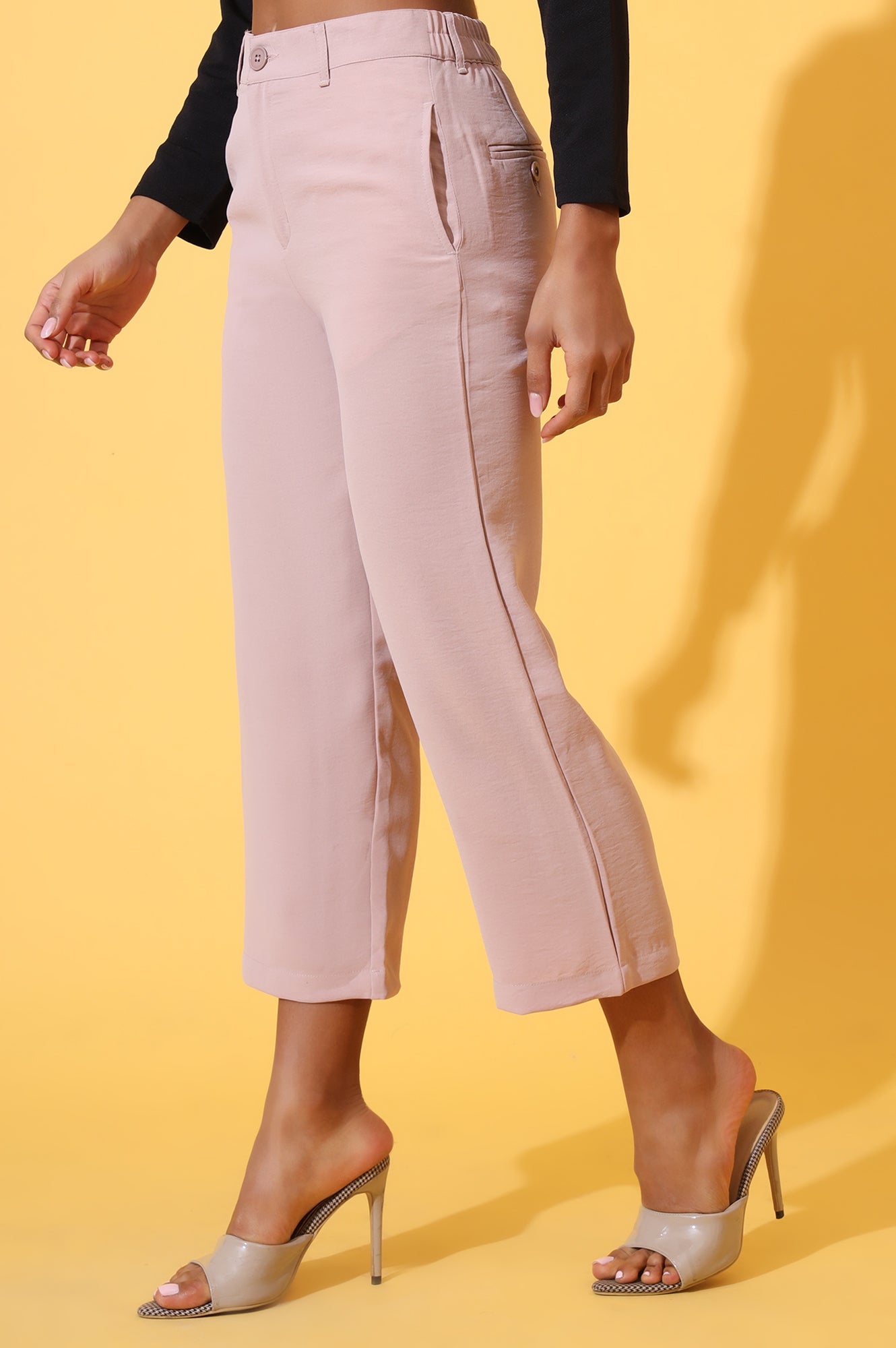 Peach Solid Straight Western Culottes with YKK Zipper