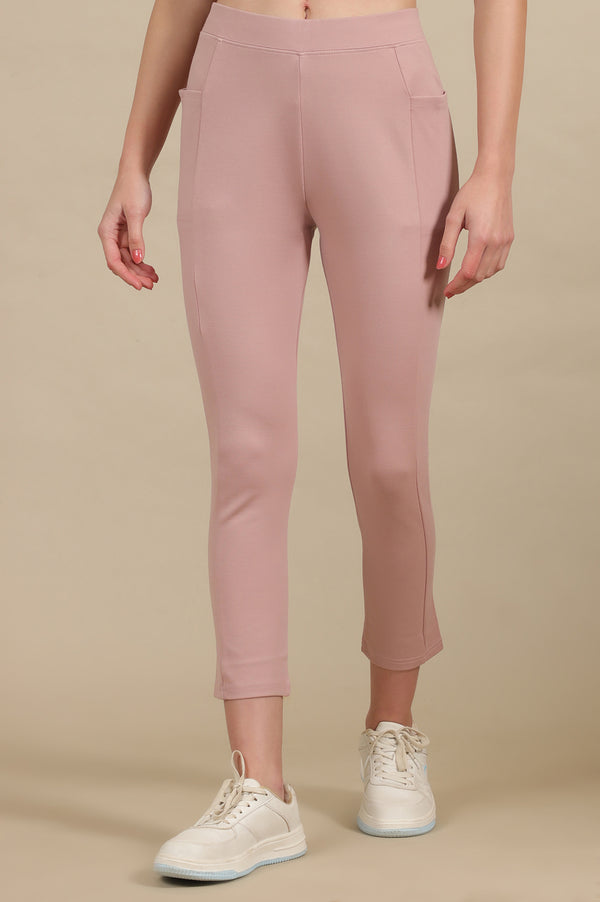 Pink Solid Skinny Fit Yoga Tights With Elasticated Waistband
