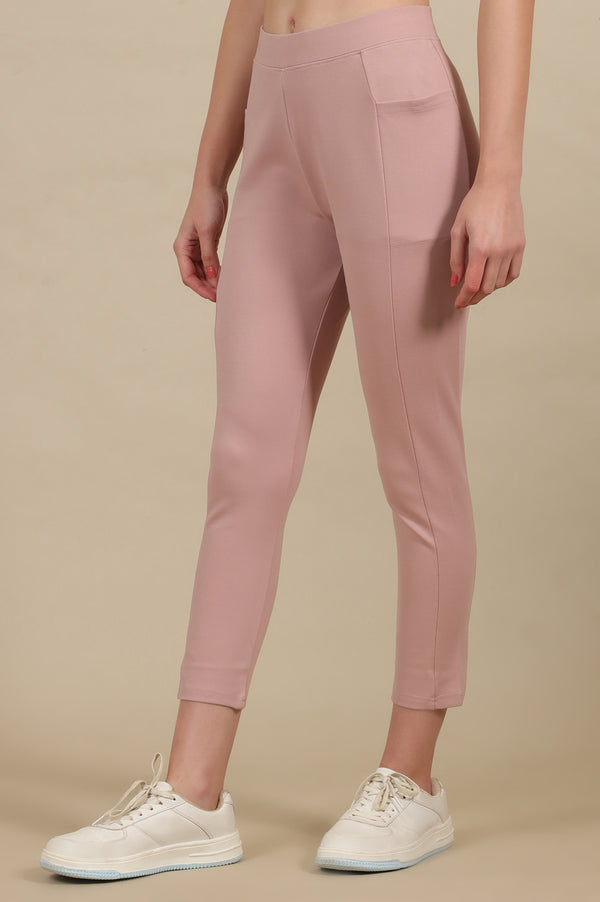 Pink Solid Skinny Fit Yoga Tights With Elasticated Waistband
