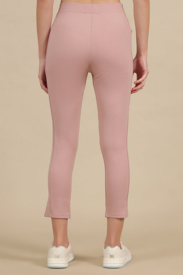 Pink Solid Skinny Fit Yoga Tights With Elasticated Waistband