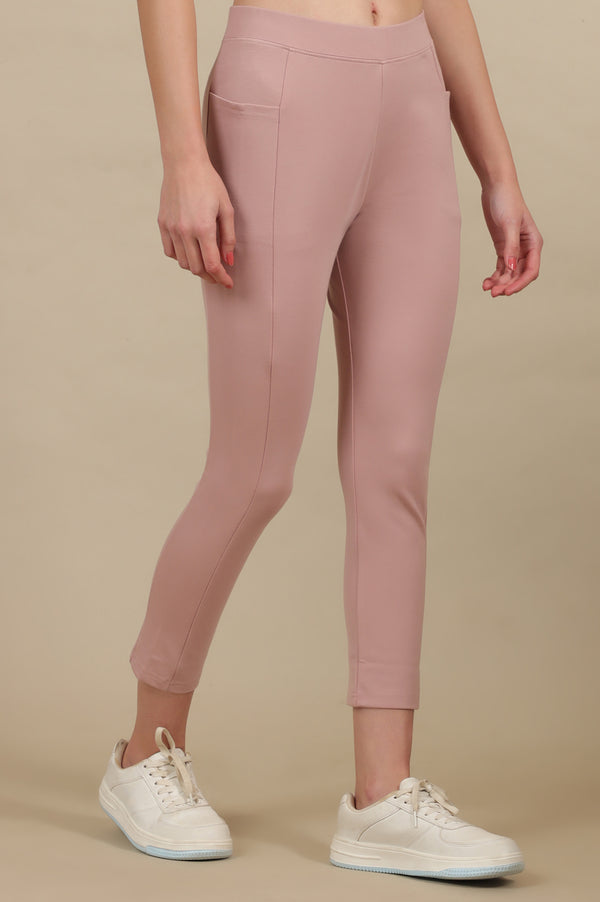 Pink Solid Skinny Fit Yoga Tights With Elasticated Waistband