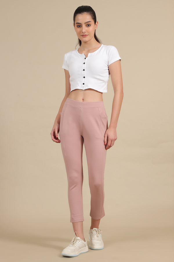 Pink Solid Skinny Fit Yoga Tights With Elasticated Waistband