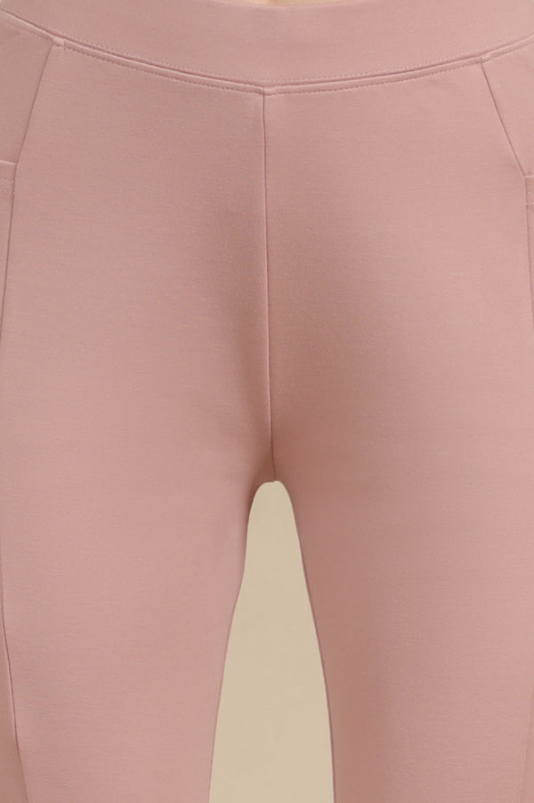 Pink Solid Skinny Fit Yoga Tights With Elasticated Waistband