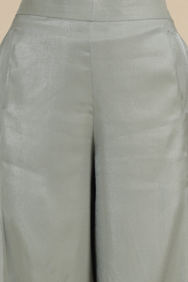 Grey Solid Flared Rayon Palazzo With Pleated Detail