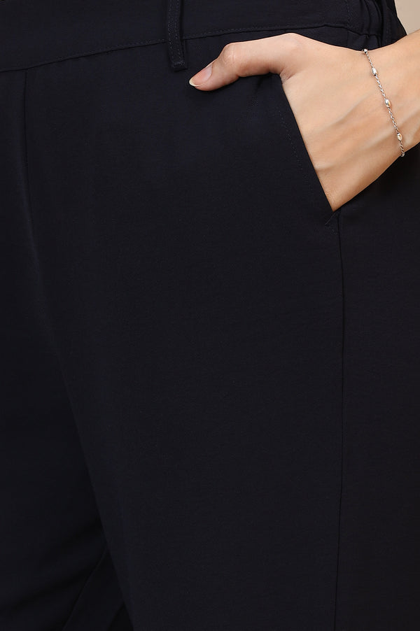 Navy Blue Solid Straight Western Wear Palazzo Pants