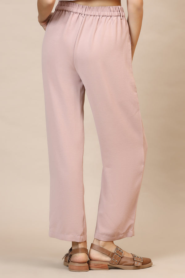 Pink Solid Straight Fit Woven Palazzo With Elasticated Waist