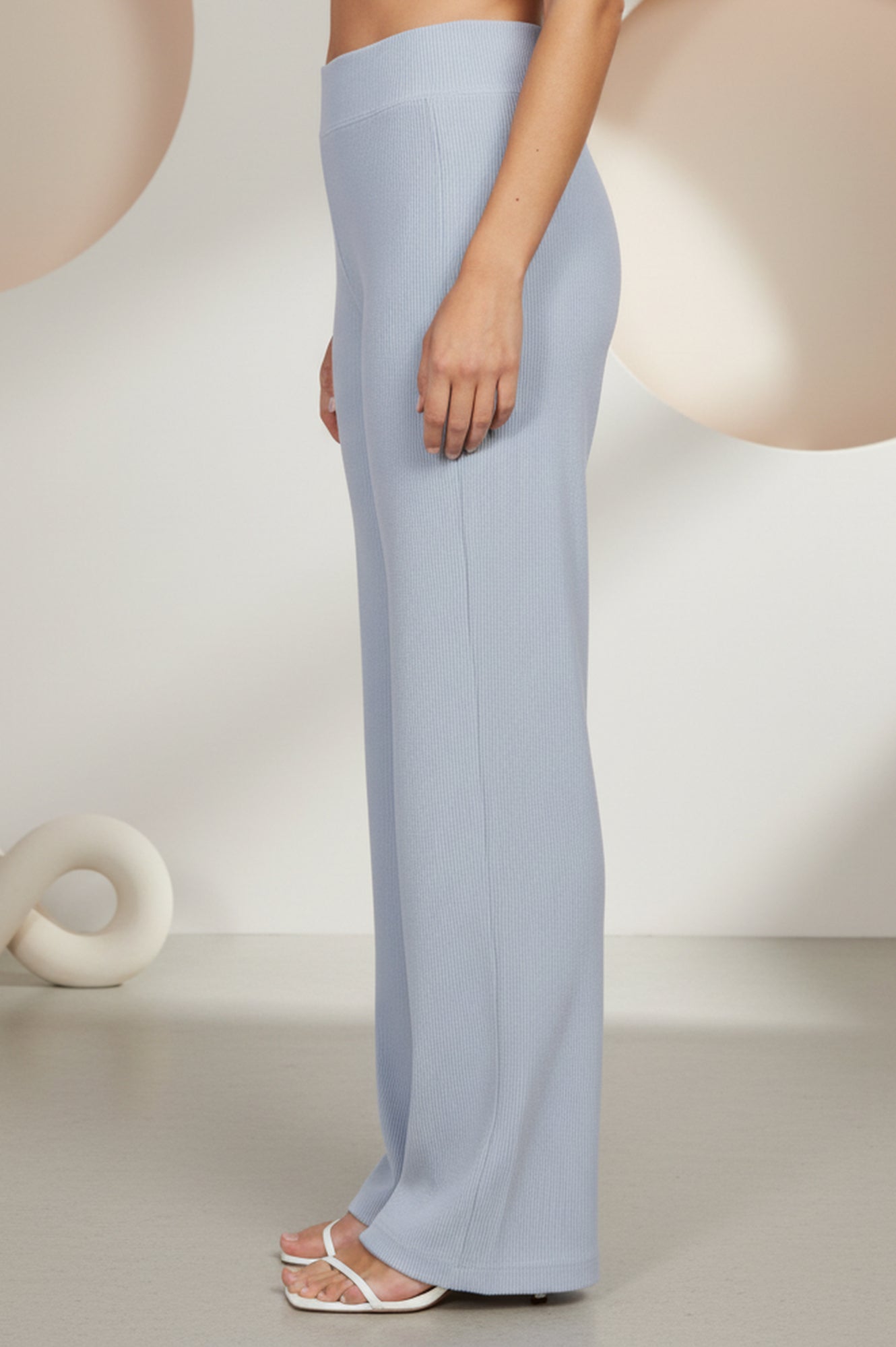 Blue Solid Wide Leg High Rise Corduroy Palazzo