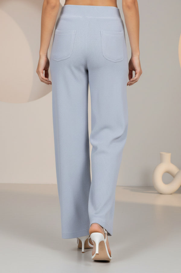 Blue Solid Wide Leg High Rise Corduroy Palazzo