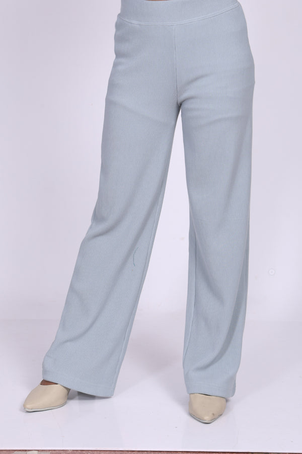 Blue Solid Wide Leg High Rise Corduroy Palazzo