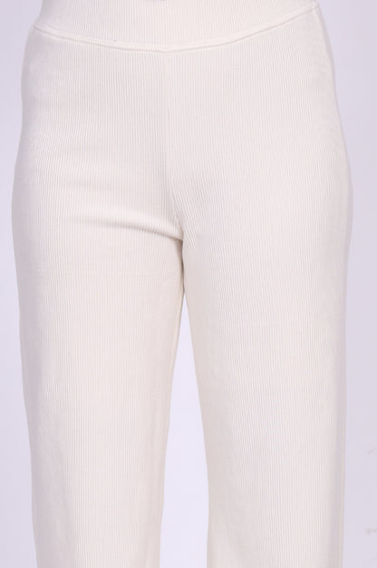 White Solid Wide Leg High Rise Corduroy Palazzo