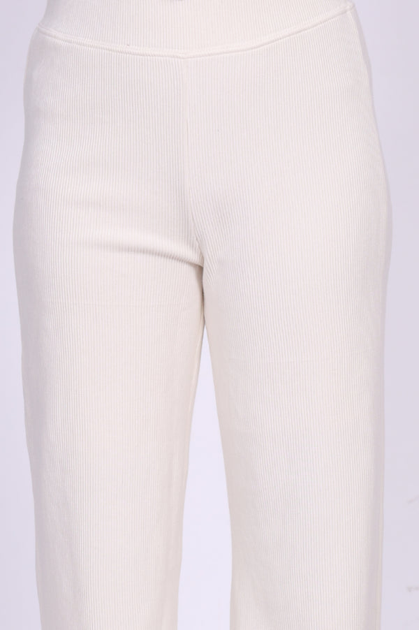 White Solid Wide Leg High Rise Corduroy Palazzo