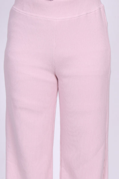 Pink Solid Corduroy Wide Leg High Rise Palazzo