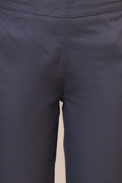 Grey Solid Slim Fit Cotton Flax Trousers