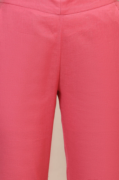 Pink Solid Straight Cotton Flax Trousers