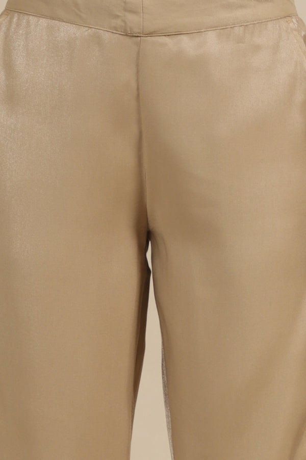 Gold Solid Straight Fit Trousers With Elasticated Waist