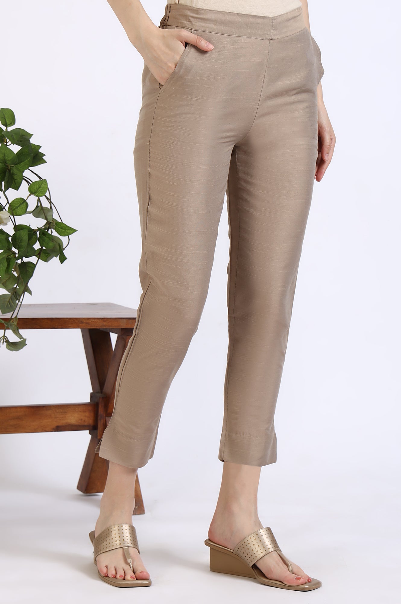 Dark Gold Solid Yarn Dyed Trousers