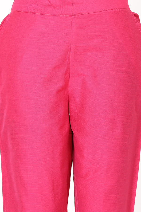 Pink Slim Fit Ankle Length Mid Rise Trousers