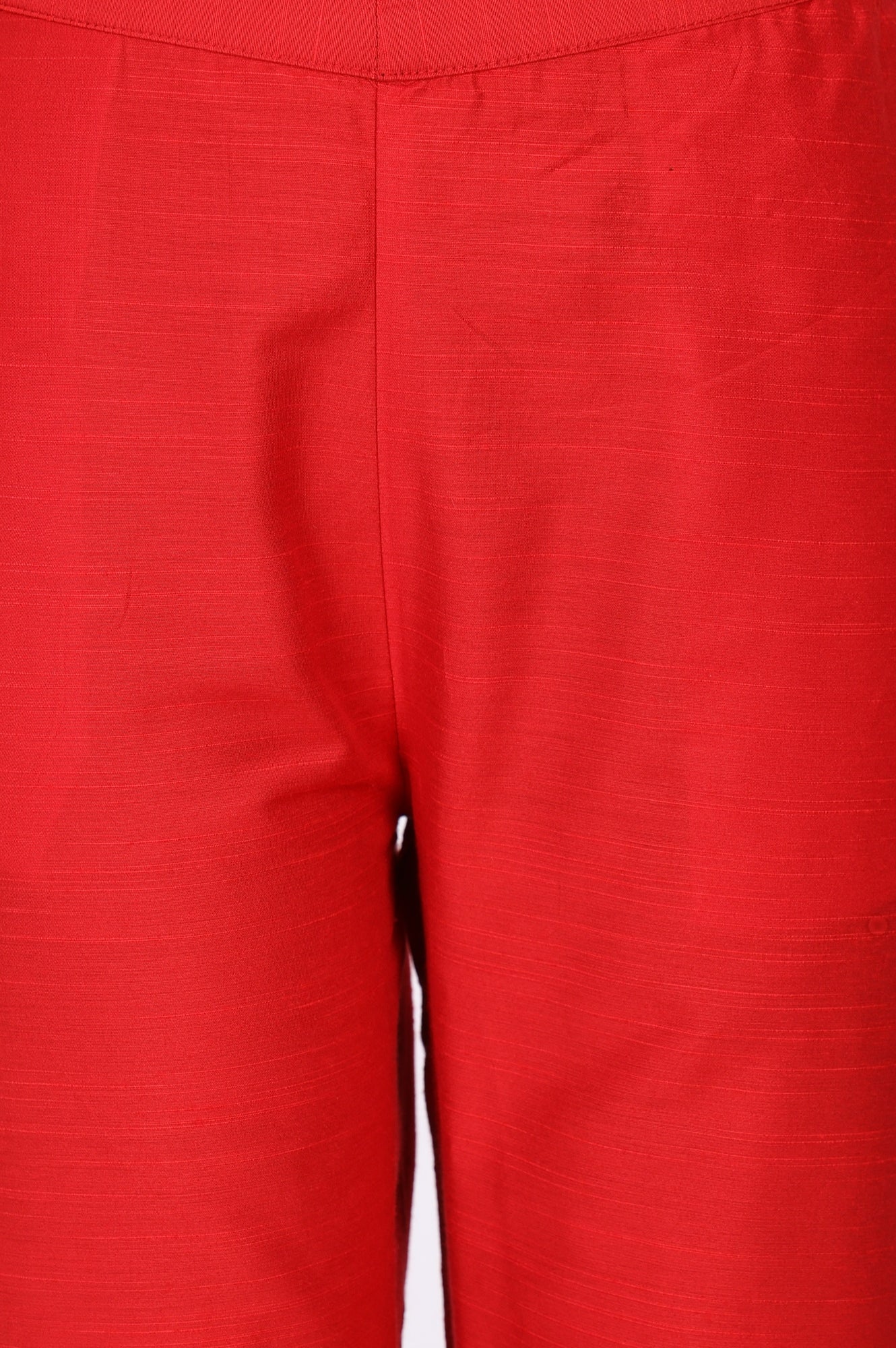 Red Solid Slim Fit Ankle Length Trousers