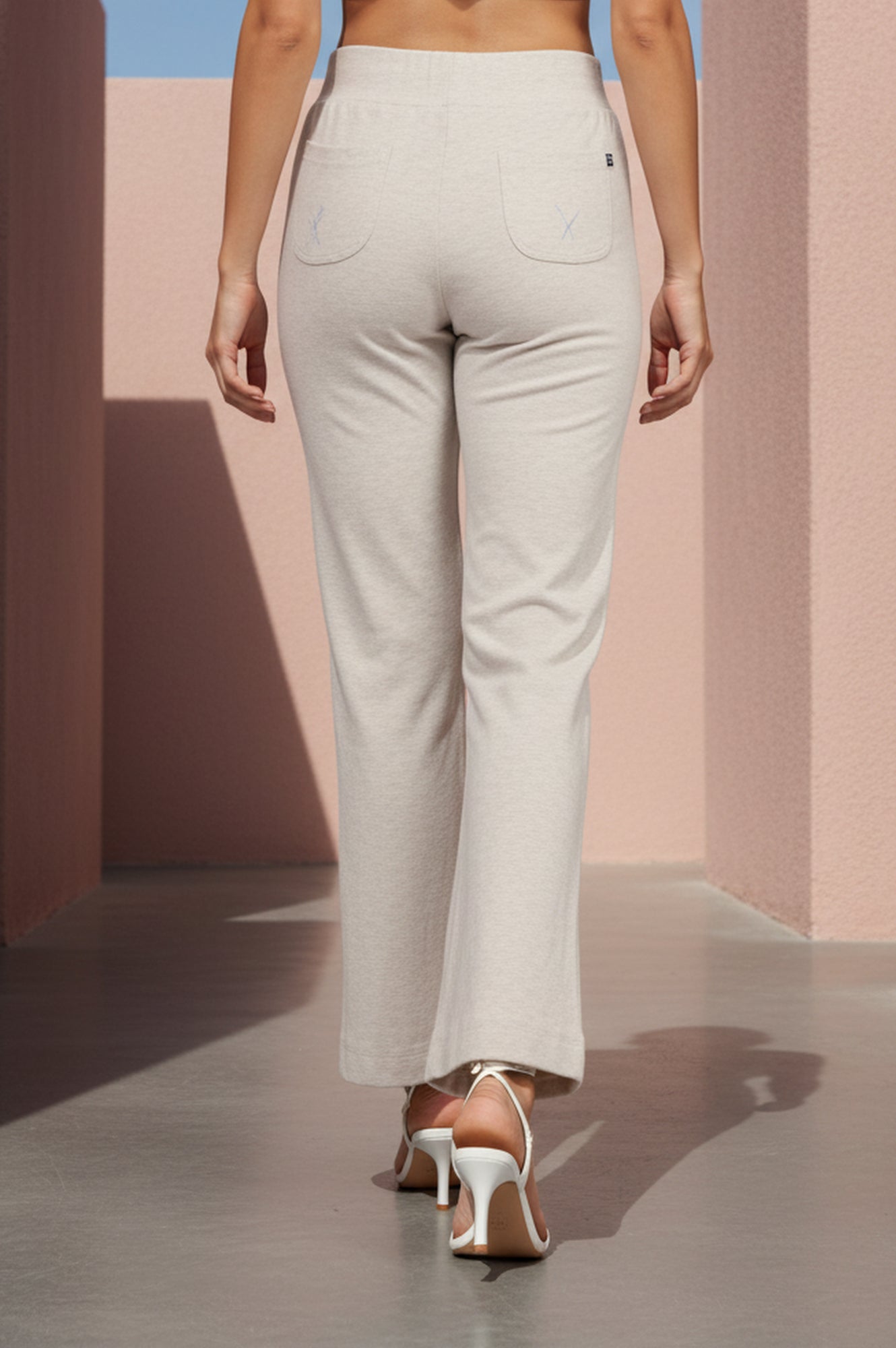 Beige Solid Cotton Blend Relaxed Fit Ankle Length Mid Rise Palazzo