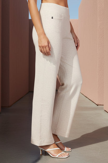 Beige Solid Cotton Blend Relaxed Fit Ankle Length Mid Rise Palazzo