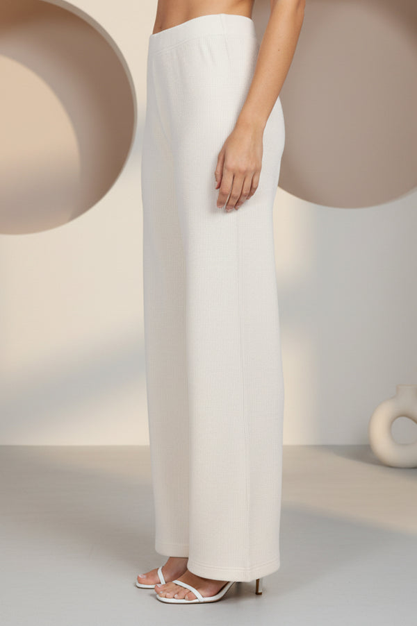 Off White Solid Acrylic Wide Leg High Rise Palazzo