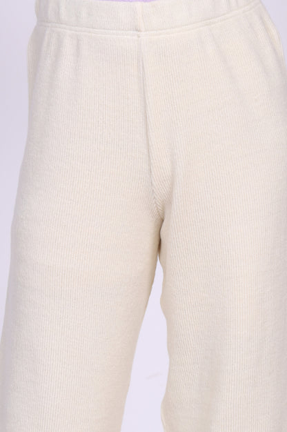 Off White Solid Acrylic Wide Leg High Rise Palazzo