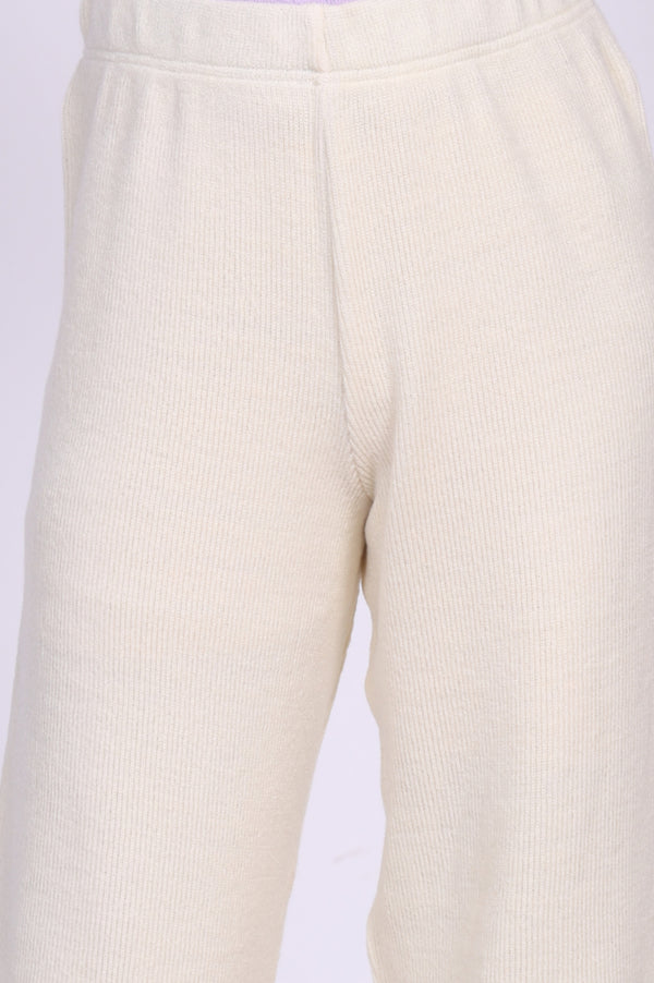 Off White Solid Acrylic Wide Leg High Rise Palazzo