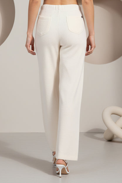 Off White Solid Acrylic Wide Leg High Rise Palazzo