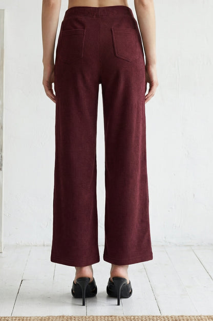 Maroon Solid Acrylic Blend Straight Fit Ankle Length Palazzo