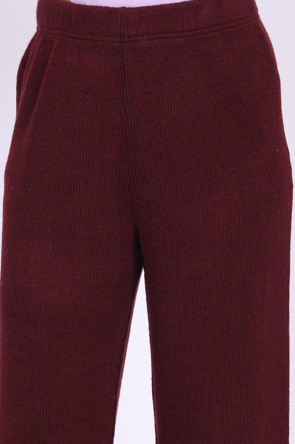 Maroon Solid Acrylic Blend Straight Fit Ankle Length Palazzo
