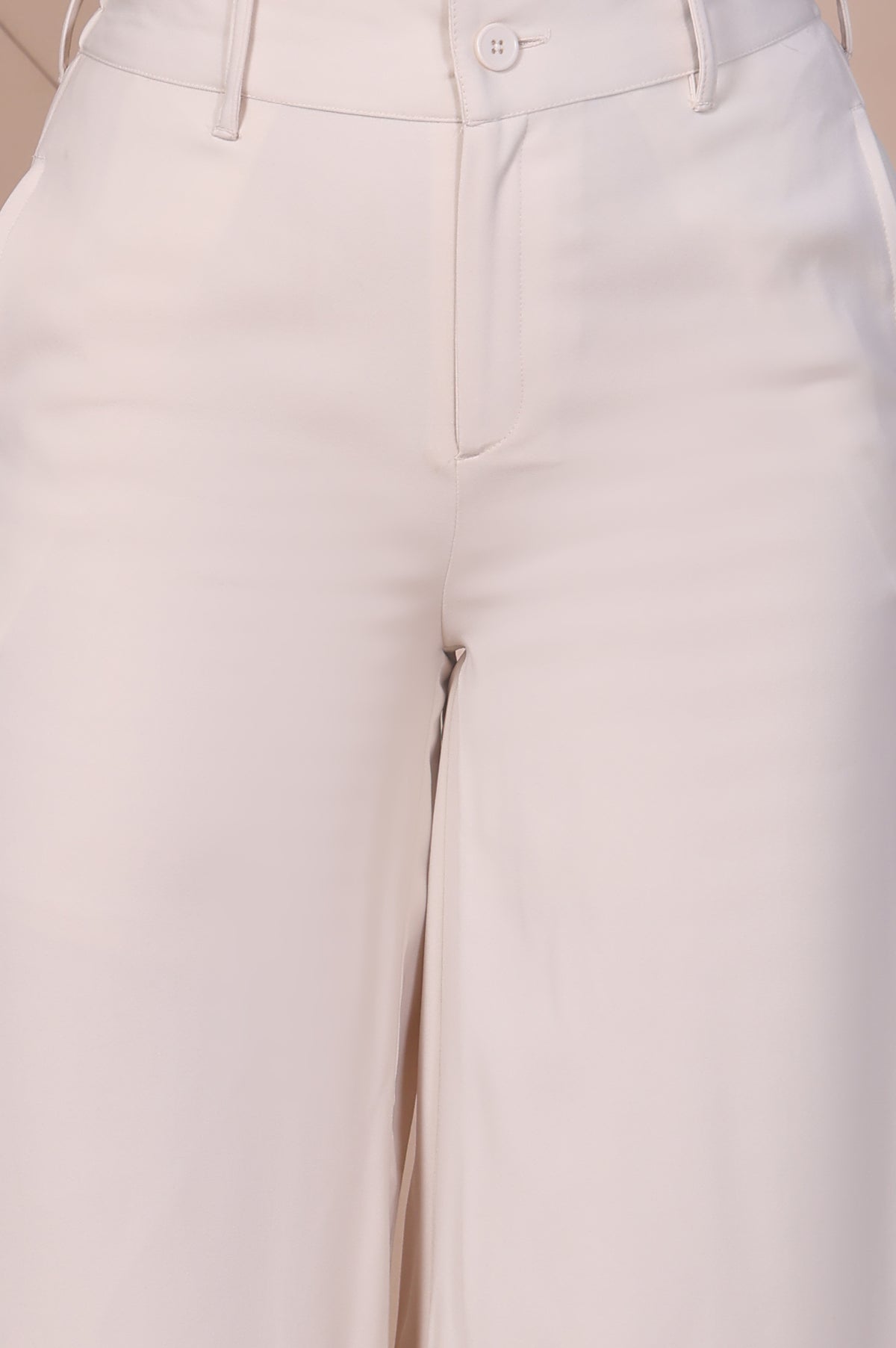 Off-White Solid High Rise Ankle Length Wide Leg Boss Pants