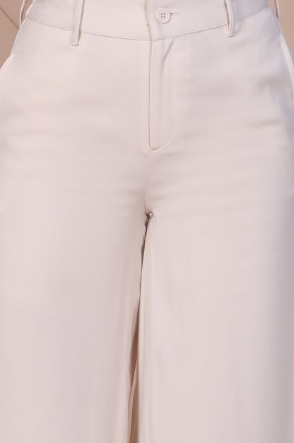 Off-White Solid High Rise Ankle Length Wide Leg Boss Pants